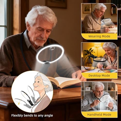 2500mAh Magnifying Glass with Light, Upgrade LCD Display Screen 5X/10X