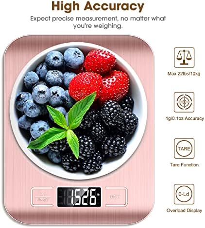 Mik-Nana Food Scale Pink, 10kg/22lb Digital Kitchen Scale Weight Grams