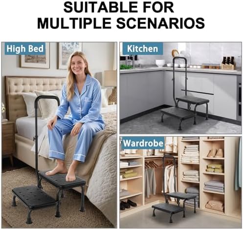 2 Step Stool with Handle for Elderly - Bed Steps for High Beds with