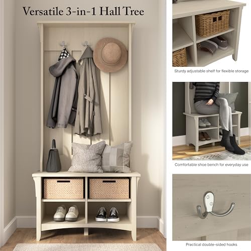 Bush Home Salinas Hall Tree with Shoe Storage Bench in Antique White