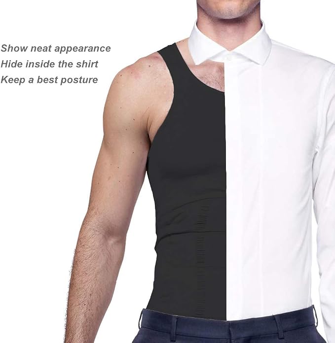 Mens Compression Shirt to Hide Gynecomastia Moobs Slimming Body Shaper Vest - Image 4