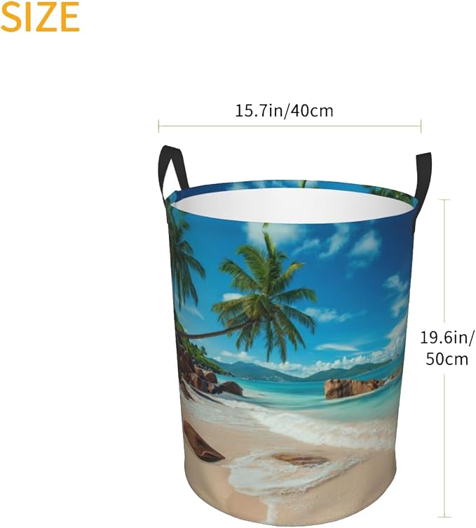 Laundry Basket Seaside Palm Trees Collapsible Large Capacity, 63L Dirty Clothes - Image 6
