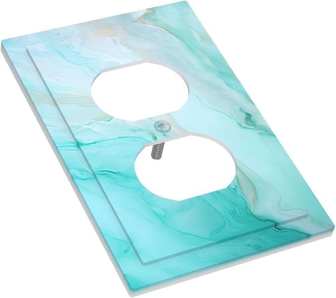 Teal Gold Marbling Turquoise Print Outlet Covers 1 Gang Duplex Light Switch - Image 3