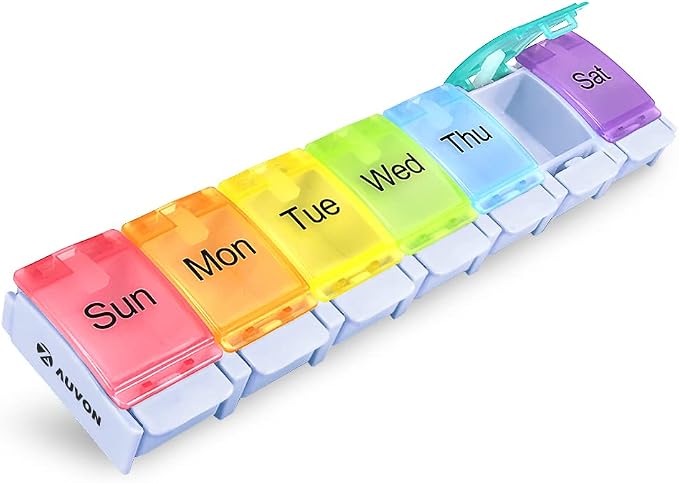 AUVON Weekly Pill Organizer Arthritis Friendly, BPA Free Travel 7 Day Pill Box by AUVON