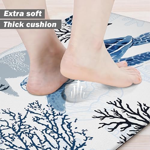 Coastal Beach Kitchen Floor Mat Rugs Nautical Decorative Coral Sea