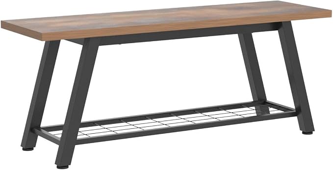 Storage Bench Industrial Rustic Wooden and Metal Entryway Shoe Boots Storage - Image 5
