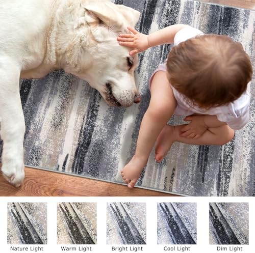 Lansny Modern Abstract Runner Rug 2.6x16, Grey Black Multi Washable