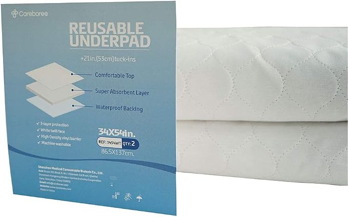 2 Pack Cotton Top-Layer Reusable Tuckable Underpads Incontinence Bed Pads - Image 3