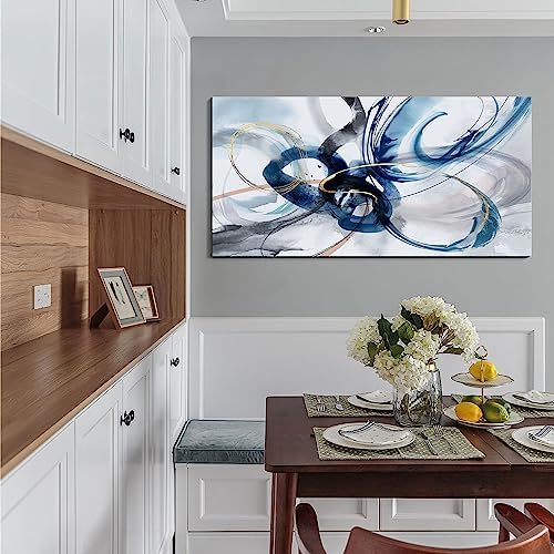 yiijeah Abstract Wall Art - Blue and White Pictures Wall Decor Living