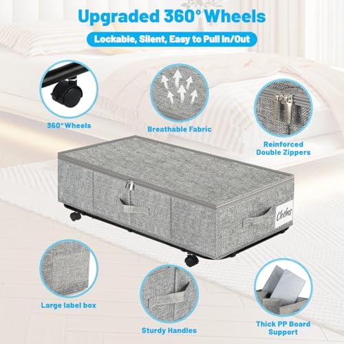 Large Sturdy Under Bed Storage with Wheels, 2 Pack 50L Rolling