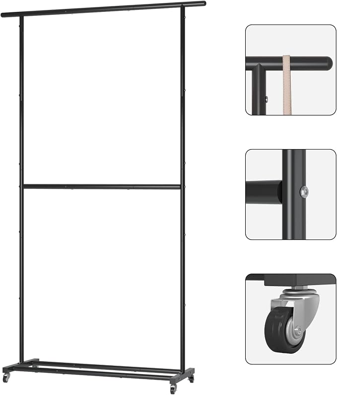 Sywhitta Double Rod Clothing Garment Rack, Rolling Clothes Organizer on Wheels - Image 5