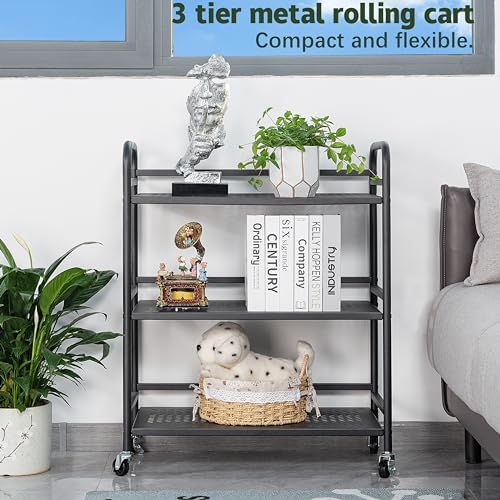 HDANI 3 Tier Metal Rolling Heavy Cart Supports 40 Lbs Per Tier,Mesh