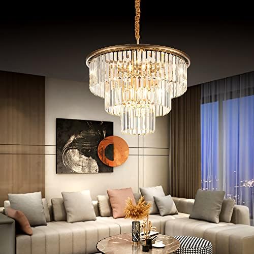 12-Light 23.64" Gold Modern Crystal Chandelier Crystal Pendant
