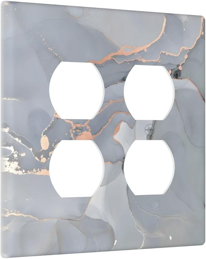 Gray And Gold Marble Abstract Luxury Print Outlet Covers 2 Gang Double Duplex - Image 2