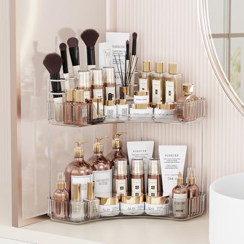 Asayuee 2-Tier Corner Bathroom Counter Organizer with Top Toothbrush