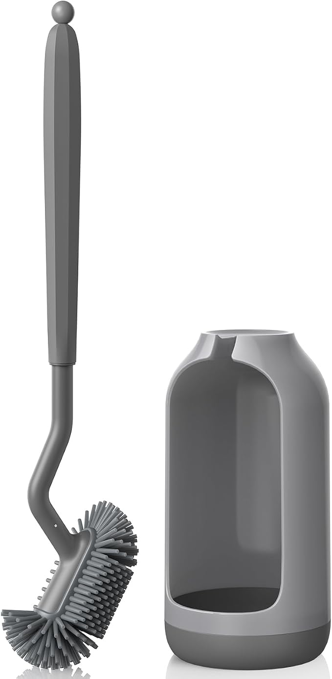 HAMITOR Toilet Bowl Brush Holder Set: Deep Cleaning Silicone Toilet Cleaner by HAMITOR