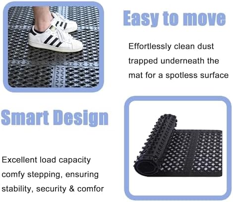 Interlocking Rubber Floor Mats 21”x21” 8 Pack - Open Grid Drainage