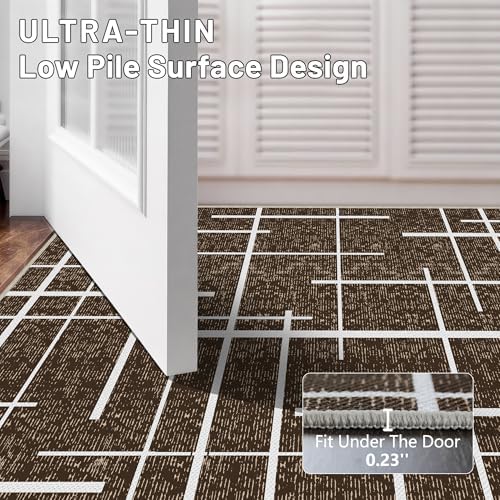 Brown 2x6 Runner Rug Non Slip, Modern Distressed Stripe Carpet Runners