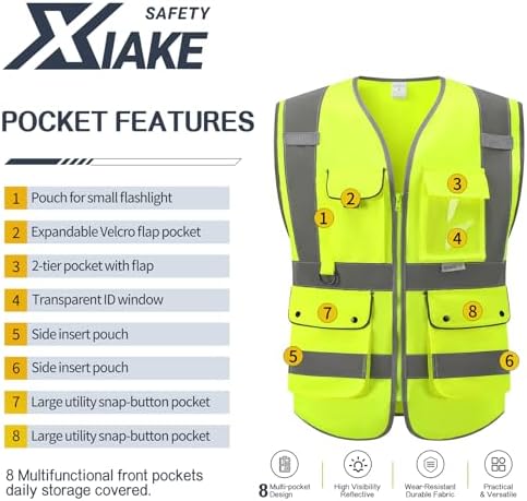 XIAKE Reflective Safety Vest for Men & Women High Visibility Class 2