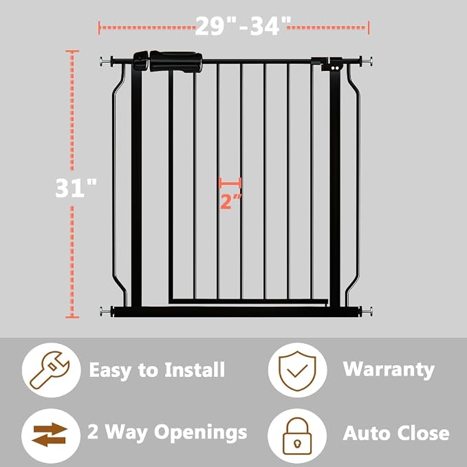 Fairy Baby Walk Through Black Baby Gate 29-34 Inch Wide, Pressure Mounted - Image 2