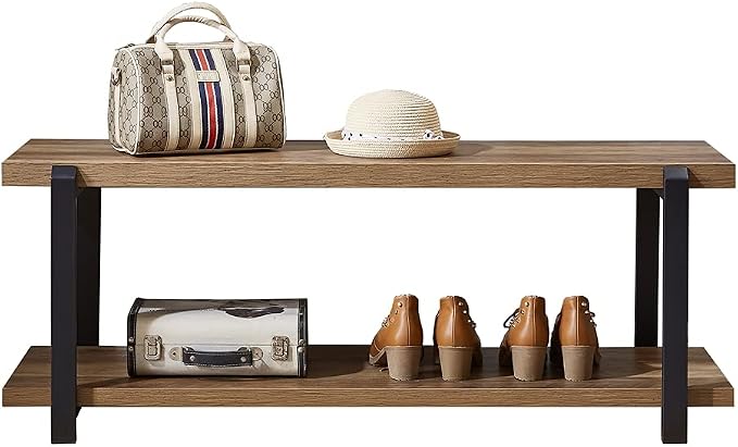 FOLUBAN Entryway Bench, Industrial Shoe Storage Bench - Image 9