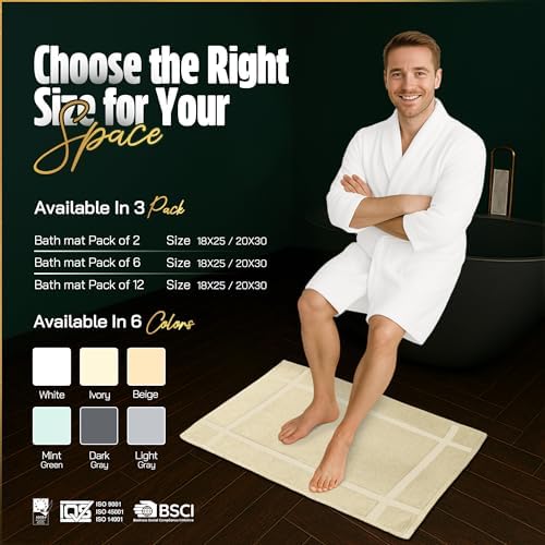Pearl Linens 2 Pack Cotton Bath Mats for Bathroom,18" X 25", Beige