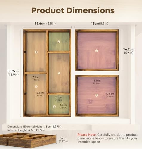 KOCWELL Bamboo Desk Drawer Organizer with Removable Dividers,Multi-Use