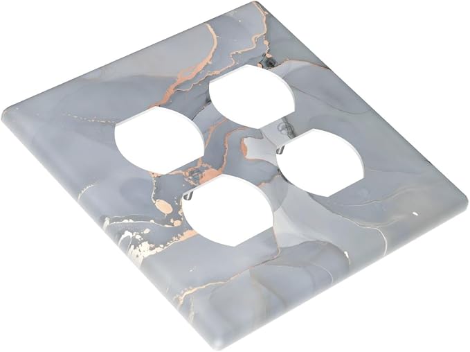 Gray And Gold Marble Abstract Luxury Print Outlet Covers 2 Gang Double Duplex - Image 3