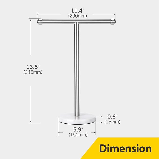 Hand Towel Holder Stand with Heavy Marble Base, T-Shape Towel Rack, - Image 5