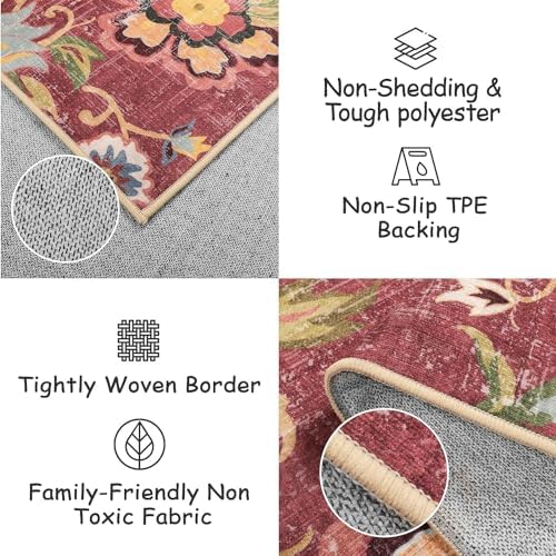 Beeiva Red Kitchen Rugs Non Slip Washable, 2x3 Floral Christmas