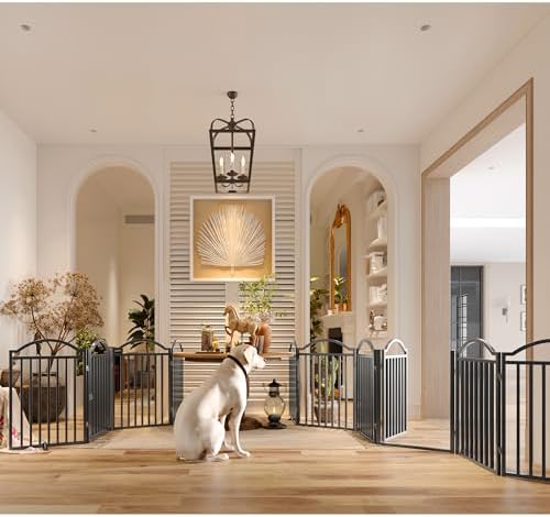 BHG Metal No-Assembly Freestanding Dog Gate with Door Walk Through