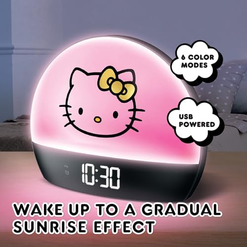 Hello Kitty Sunrise Alarm Clock - Multicolor Lights, USB Charging, LED