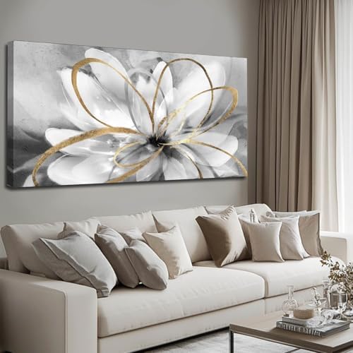 SOUGUAN Flower Wall Room Decor Gold Decoration White Flower Artwork