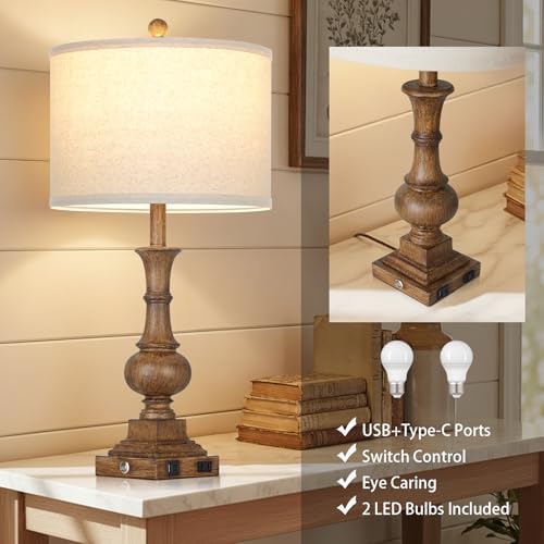 Cinkeda 26" Tall Farmhouse Table Lamp,Bedside Lamps for Bedroom