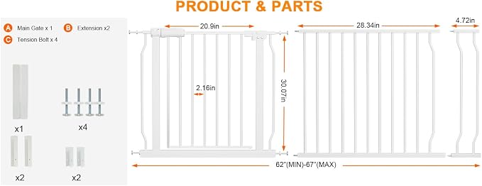 Extra Wide Baby Gate for Doorways Stairs Living Room Pressure Monuted Walk - Image 2