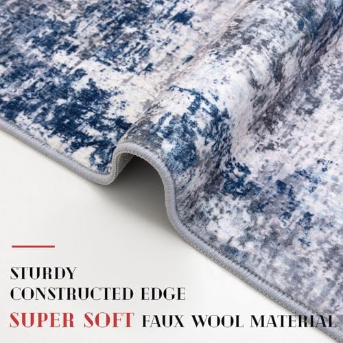 Lansny Modern Abstract Runner Rug 2x5, Grey Navy Blue Multi Washable