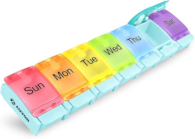 AUVON Weekly Pill Organizer Arthritis Friendly, BPA Free Travel 7 Day Pill Box by AUVON