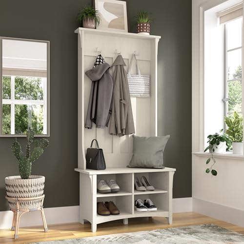 Bush Home Salinas Hall Tree with Shoe Storage Bench in Antique White