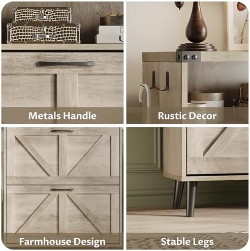 Halitaa Shoe Cabinet with 2 Flip Drawers & Open Storage,Farmhouse Shoe