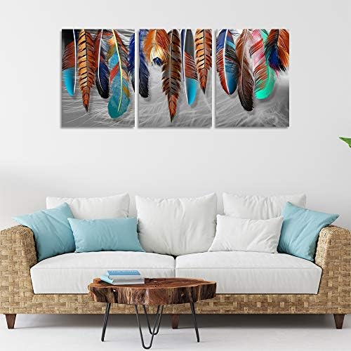 Colorful Feather Poster Prtins Decor Modern Gray Background Picture