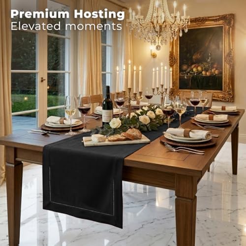 Signature LinenTM by D'Moksha, Black Table Runner 48 Inches, 100% Pure