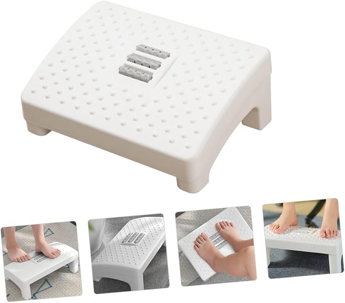 Household Footstool White with Massage Rollers Office Foot Rest Stool Ergonomic - Image 5
