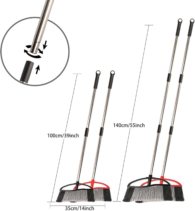 2-Pack Outdoor Heavy Duty Broom Set, 15.7" Wide Angle All-Terrain Sweepers - Image 2