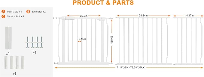 HOOEN Extra Wide Baby Gate for Doorways Stairs White Pressure Mounted Baby Gate - Image 2