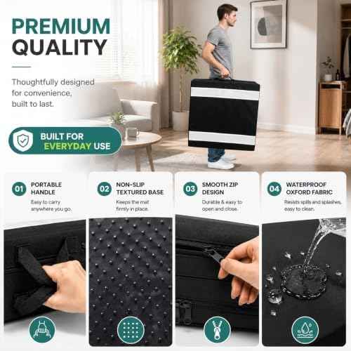 71"x24" Fall Mat for Elderly Bedside Thick Mat with Glow-in-The-Dark Strips, Foldable Floor Mat for Floor Protection, Non-Slip Waterproof Oxford Cover, Portable Handle