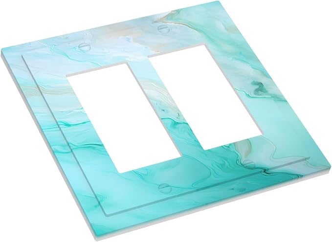 Teal Gold Marbling Turquoise Print Decorative Outlet Covers 2 Gang Double GFCI - Image 3