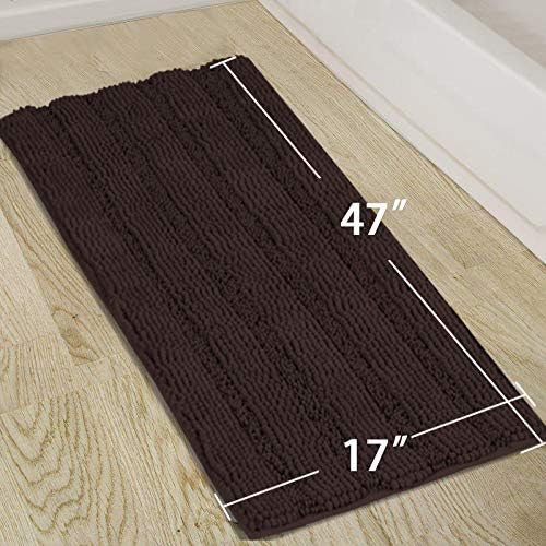 Turquoize Non Slip Shaggy Chenille Microfibers Bathroom Rug Brown Bath Room Mat - Image 2