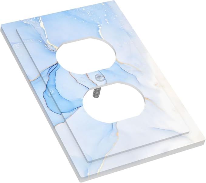 Modern Art Blue Gold Marble Abstract Luxury Print Outlet Covers 1 Gang Duplex - Image 3