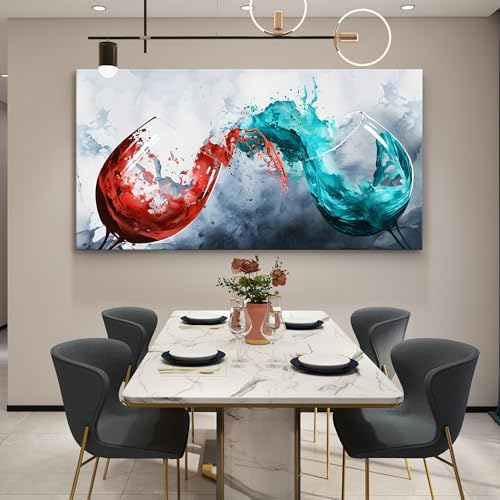Pogusmavi Dining Room Wall Art Wine Glass Canvas Wall Pictures Kitchen