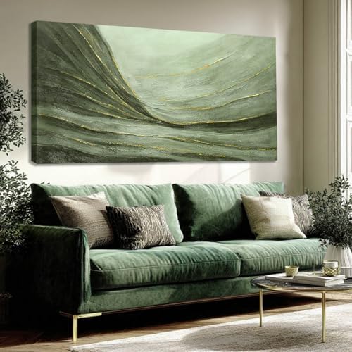 MLART99 Green Gold Abstract Canvas Wall Art Living Room Decor 24x48
